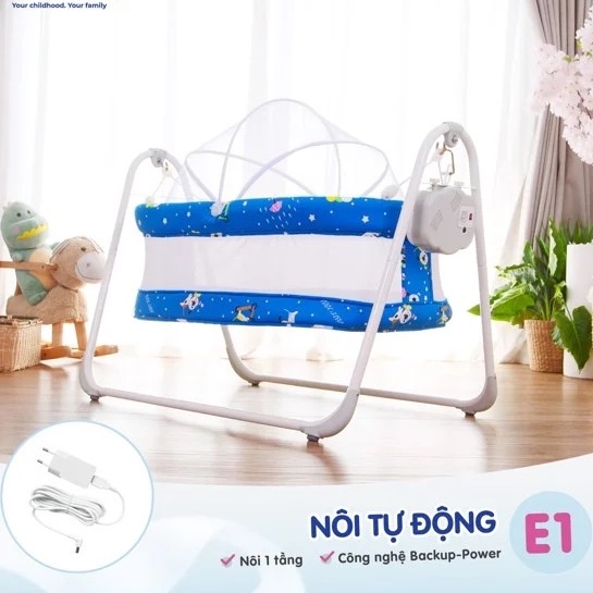 Nôi điện tự động Autoru E-1 cho em bé kèm mùn chụp-BH 12 tháng