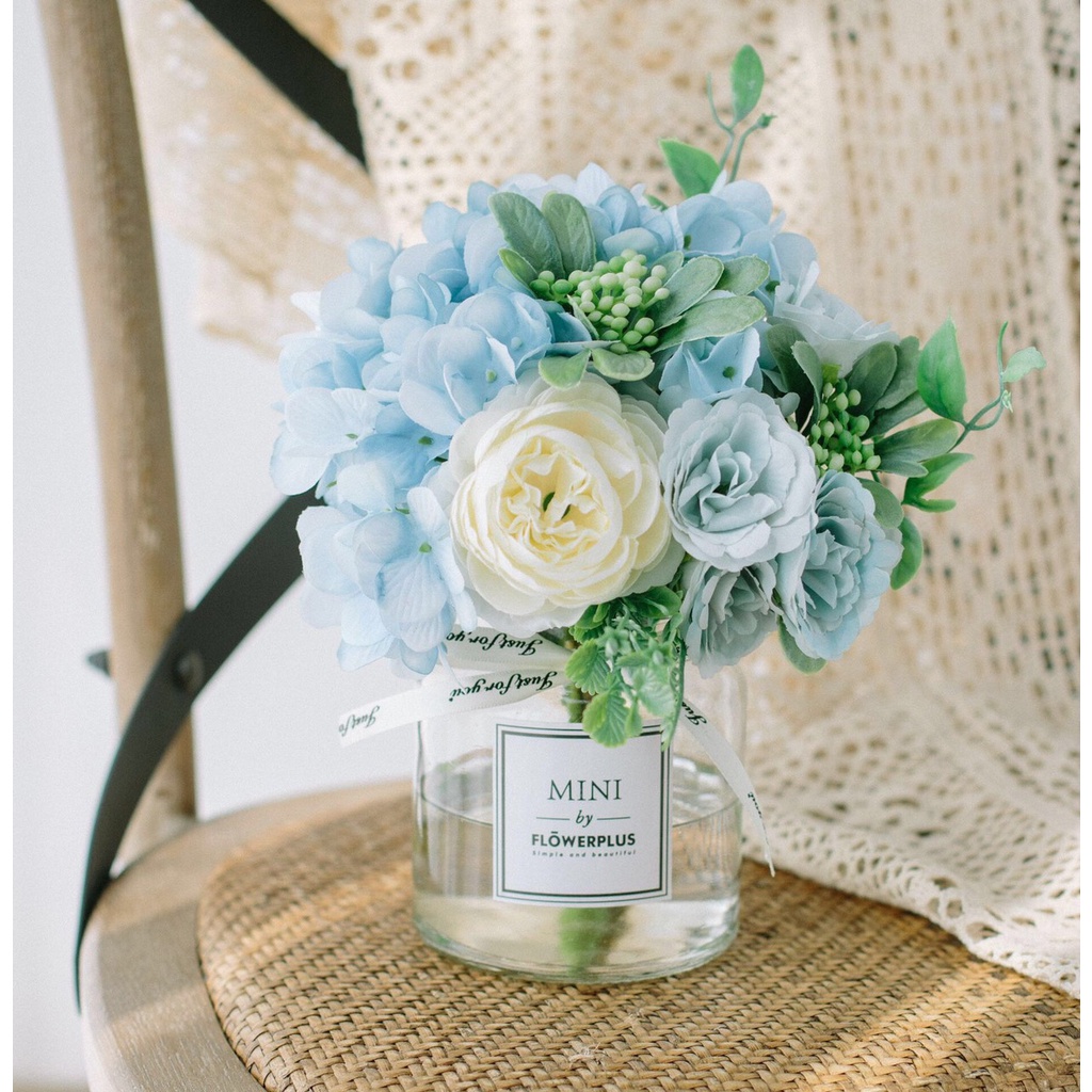 Bình hoa cẩm tú cầu cắm sẵn, Chậu hoa giả cao cấp để bàn trang trí phòng khách sang trọng