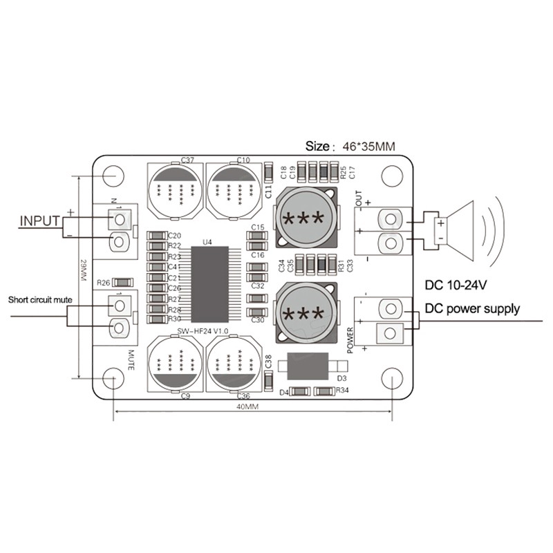 Bảng mạch khuếch đại âm thanh kỹ thuật số Mono TPA3118 PBTL 1x60W với mô – đun 60W 4-8Ω