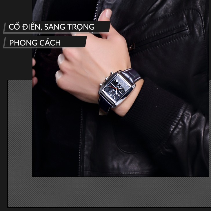 Đồng hồ nam MEGIR MG01 dây da chống nước cao cấp 6 kim có lịch mặt vuông chống xước | BigBuy360 - bigbuy360.vn