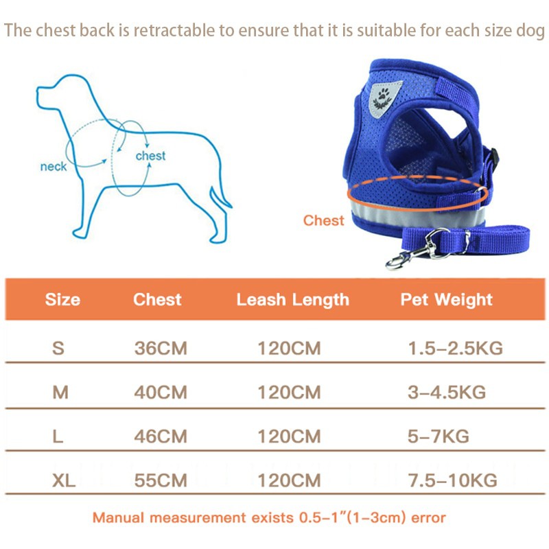 HN- Dây dắt chó mèo + dây yếm đai áo ngực cho chó mèo có vòng phản quang