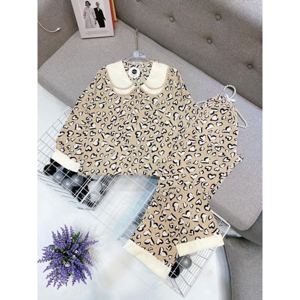 Đồ bộ ngủ pịjama tay dài quần dài cổ sen 2 lá lụa Mango Sam | BigBuy360 - bigbuy360.vn