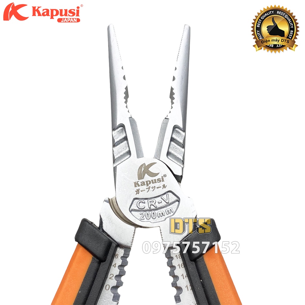 Kìm nhọn đa năng thép Nhật CR-V đúc nguyên khối Kapusi JAPAN 210mm thiết kế tiên tiến tiết kiệm 30% lực bấm, kìm đa năng