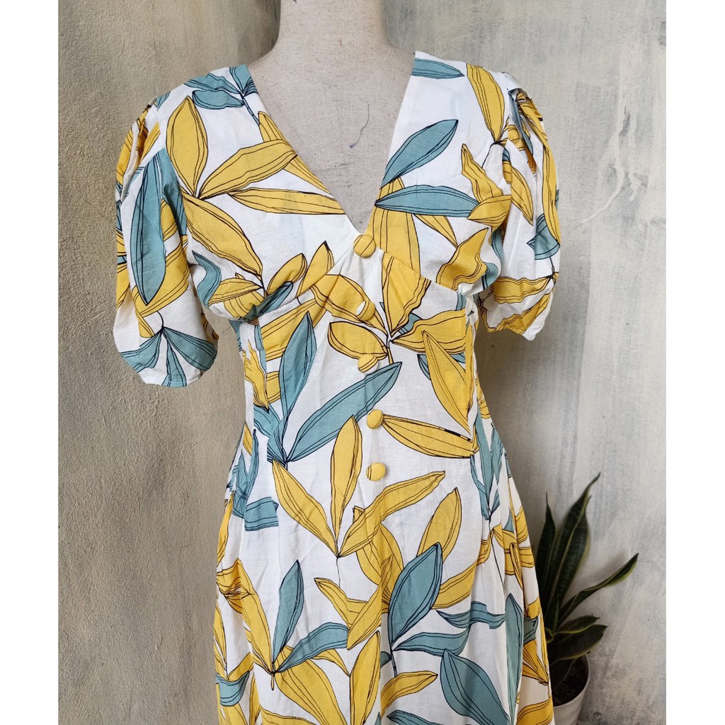 Size M L 40-65kg váy đầm dáng xòe cổ v họa tiết hóa lá mùa hè đi biển công sở trẻ trung niên đẹp xinh giá rẻ dài