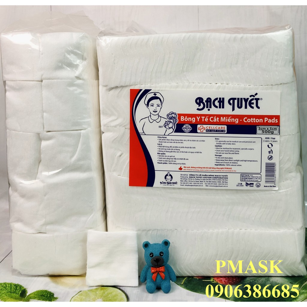 Bông cắt miếng sẵn Bạch Tuyết ( 5x5cm ) Gói 0.5kg – Bông dùng trong spa, phun xăm, vệ sinh cá nhân