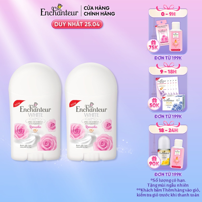 Combo 2 Sáp khử mùi trắng da Enchanteur Romantic 40g/chai