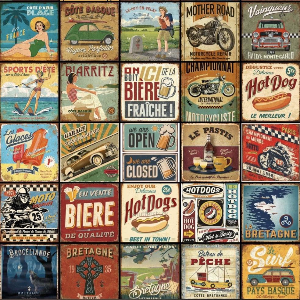 DECAL POSTER KHỔ VUÔNG DÁN TƯỜNG TRANG TRÍ CỬA HÀNG/CAFE CỔ ĐIỂN VINTAGE