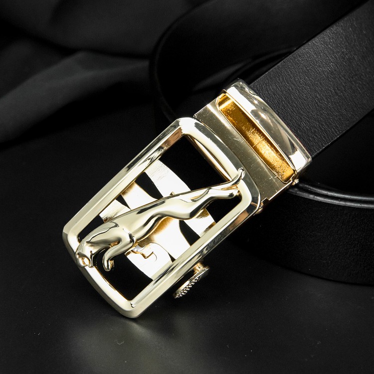 Thắt Lưng Dây Nịt Nam Da Bò 2 Lớp Khóa Tự Động Cao Cấp - Khóa Đồng Hình Báo vồ trạm 3D