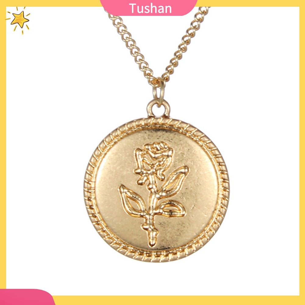 Dây chuyền mặt tròn họa tiết hoa hồng phong cách vintage