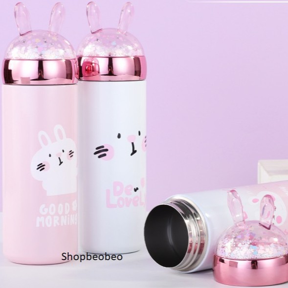 BÌNH GIỮ NHIỆT THỎ BUNNY ĐÁNG YÊU THIẾT KẾ HÀN QUỐC DỄ THƯƠN- CHẤT LIỆU INOX SUS 304 BÌNH INOX STARBUCKS