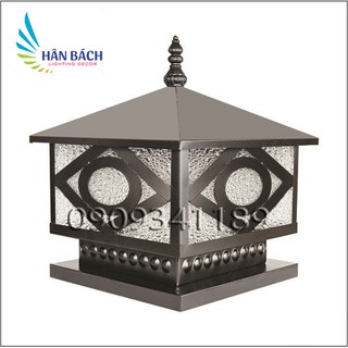 Đèn trụ cổng thân lá thép sơn tĩnh điện D20cm Tặng kèm bóng