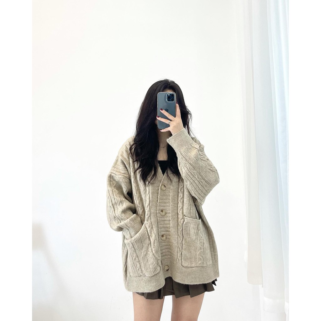 Áo khoác len cardigan trơn gân Miho house