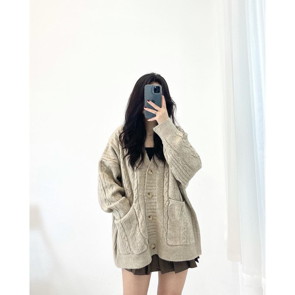 (FREESHIP) Áo khoác len cardigan trơn gân nono Miho house