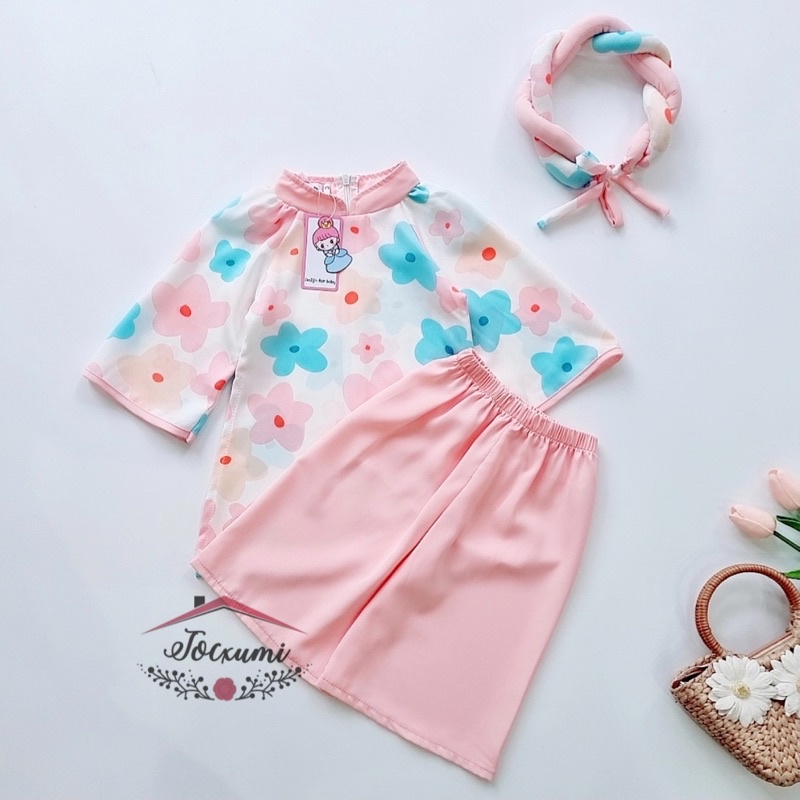 Set áo dài cách tân hoa đào ngọt ngào siêu iu mát mịn - Tocxumi