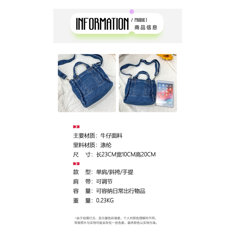 Túi xách đeo vai bằng vải bạt denim phong cách Hàn Quốc thời kiểu dáng trang cho nữ