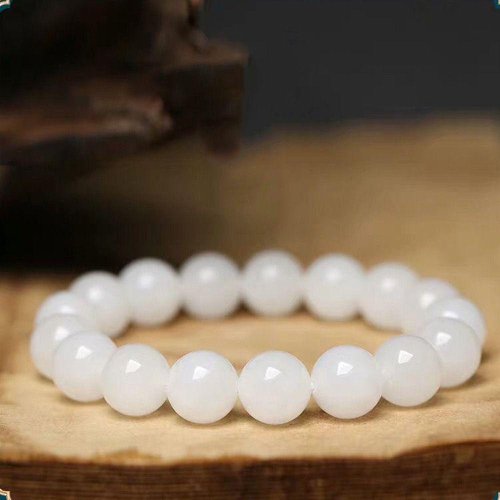 1 Vòng Tay Chuỗi Hạt Ngọc Bích Trắng Phong Cách Vintage Cho Nam