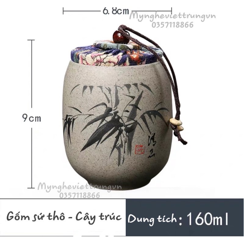 Hũ Trà Gốm Họa Tiết Mai Lan Cúc Trúc
