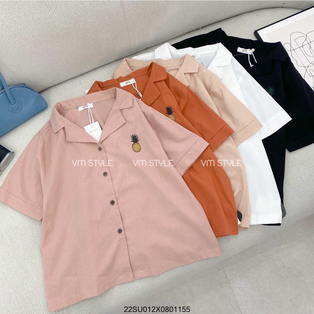 Áo sơ mi tay ngắn VMSTYLE cổ vest thêu trái thơm -11061- SMU00123