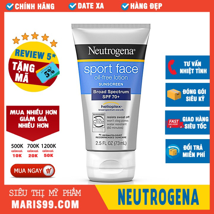 Kem chống nắng Neutrogena Sport Face Oil Free Lotion SPF70 (73ml)