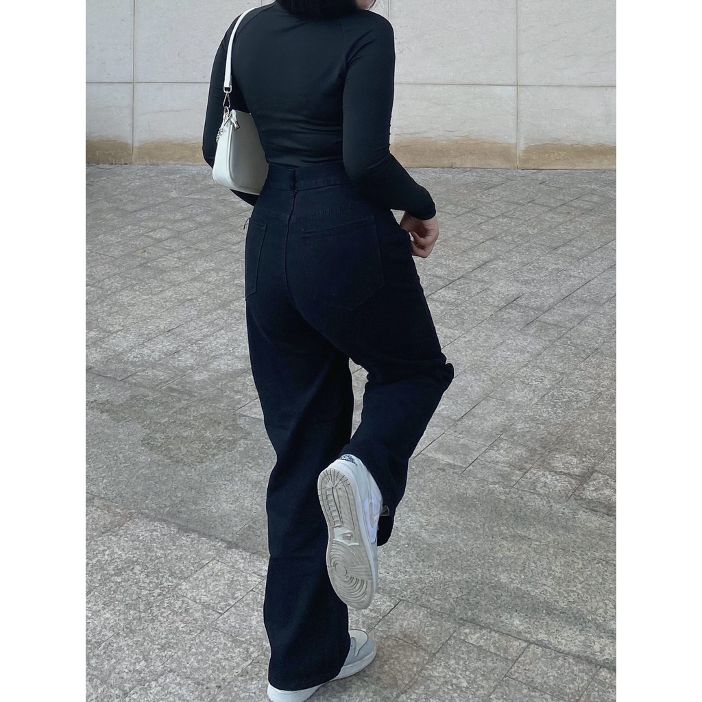 ( Quần BigSize 30-35) QR 393 Quần Đen Bigsize ống suông Rộng, Lưng Cao Qua Rốn, Không Giãn | BigBuy360 - bigbuy360.vn