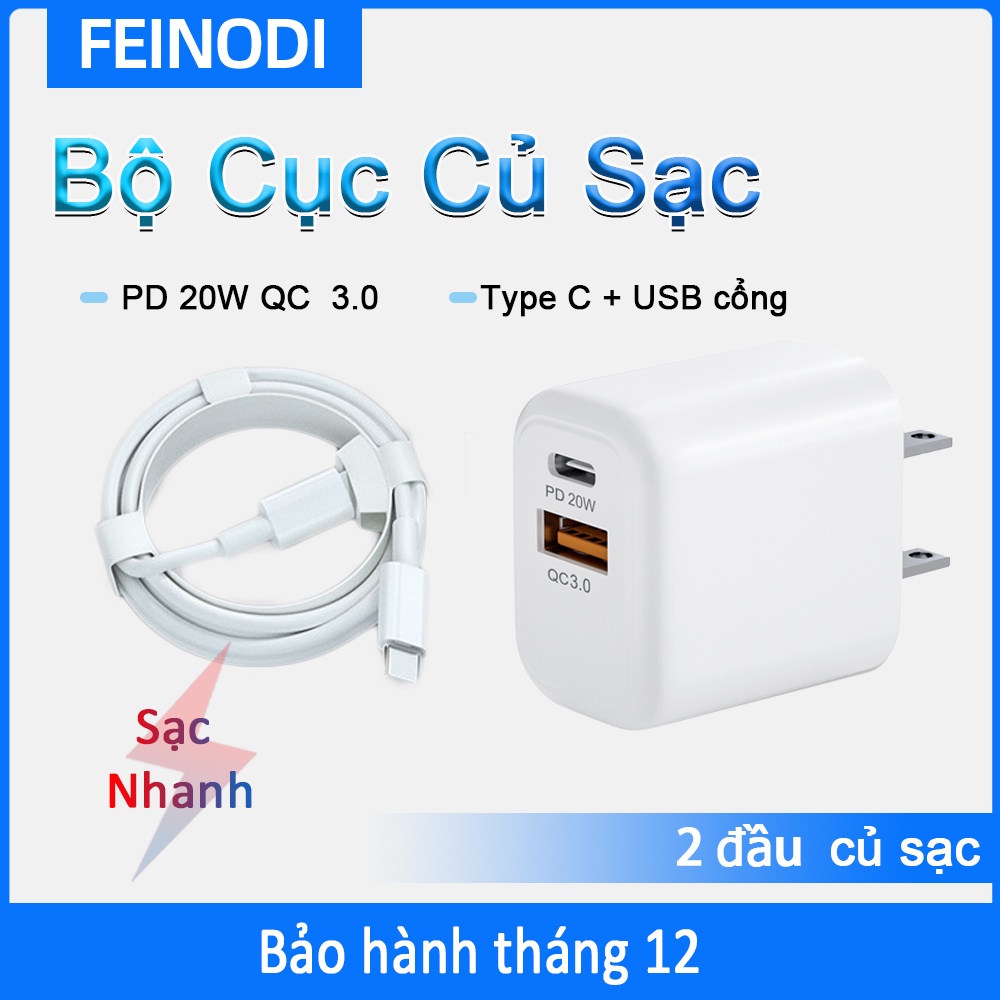Bộ Cục Củ Sạc PD 20W QC 3.0 Và USB/Type C Dây Cáp Sạc Nhanh 2 đầu Cho android xiaomi SAMSUNG IP 7 8 12 13 14