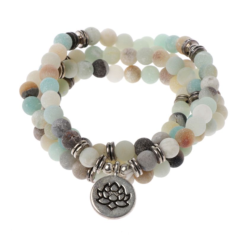 seng Mala Amazonite 108 Beads Necklace for Yoga Buddhist Rosary Prayer Charm Bracelet