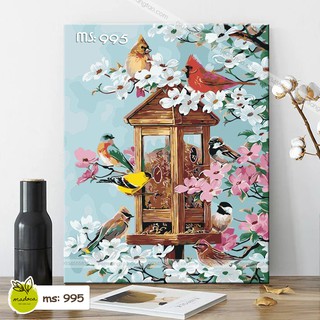 Tranh tô màu theo số những chú chim mùa xuân T995