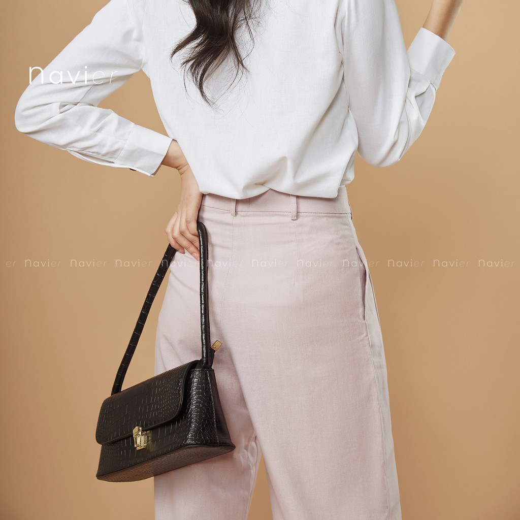 QUẦN CULLOTES RỘNG DÀI ỐNG SUÔNG - QUẦN TÂY CÔNG SỞ ỐNG XUÔNG CẠP CAO - LINEN PANTS WOMAN TROUSERS Q01 NAVIER | BigBuy360 - bigbuy360.vn