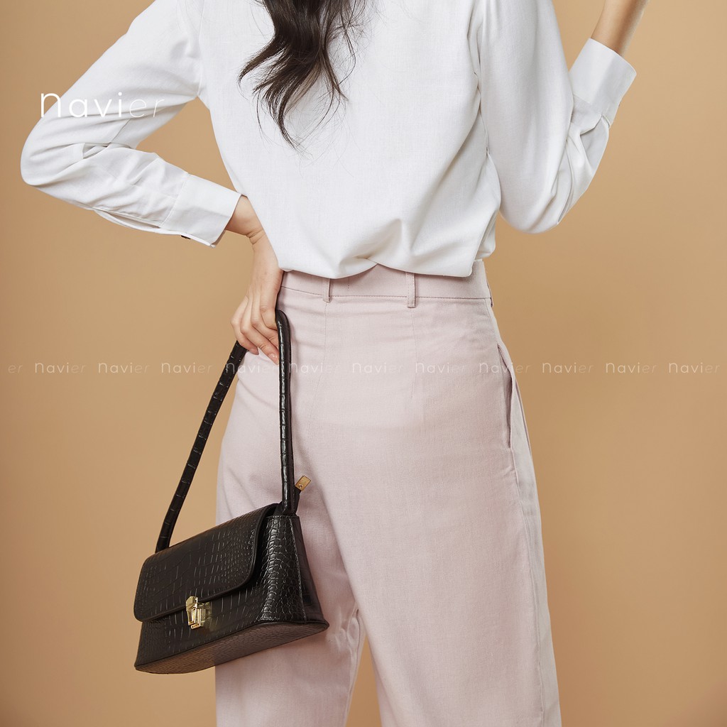 QUẦN CULLOTES RỘNG DÀI ỐNG SUÔNG - QUẦN TÂY CÔNG SỞ ỐNG XUÔNG CẠP CAO - LINEN PANTS WOMAN TROUSERS Q01 NAVIER