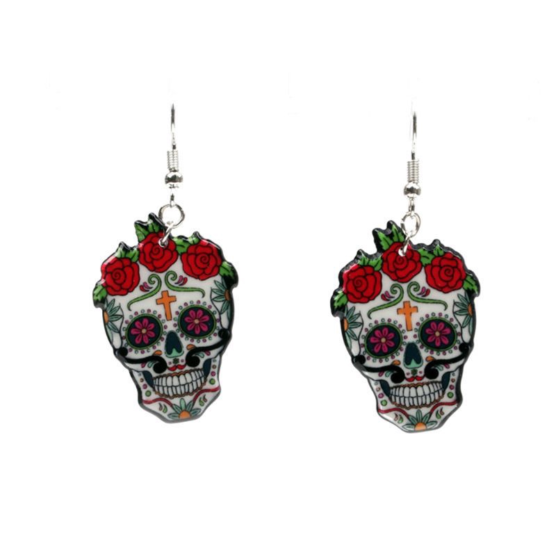 XT-EH Hooks Calavera  Celebrate Mexican Day of the Dead Halloween Acrylic Halloween Skull Earring