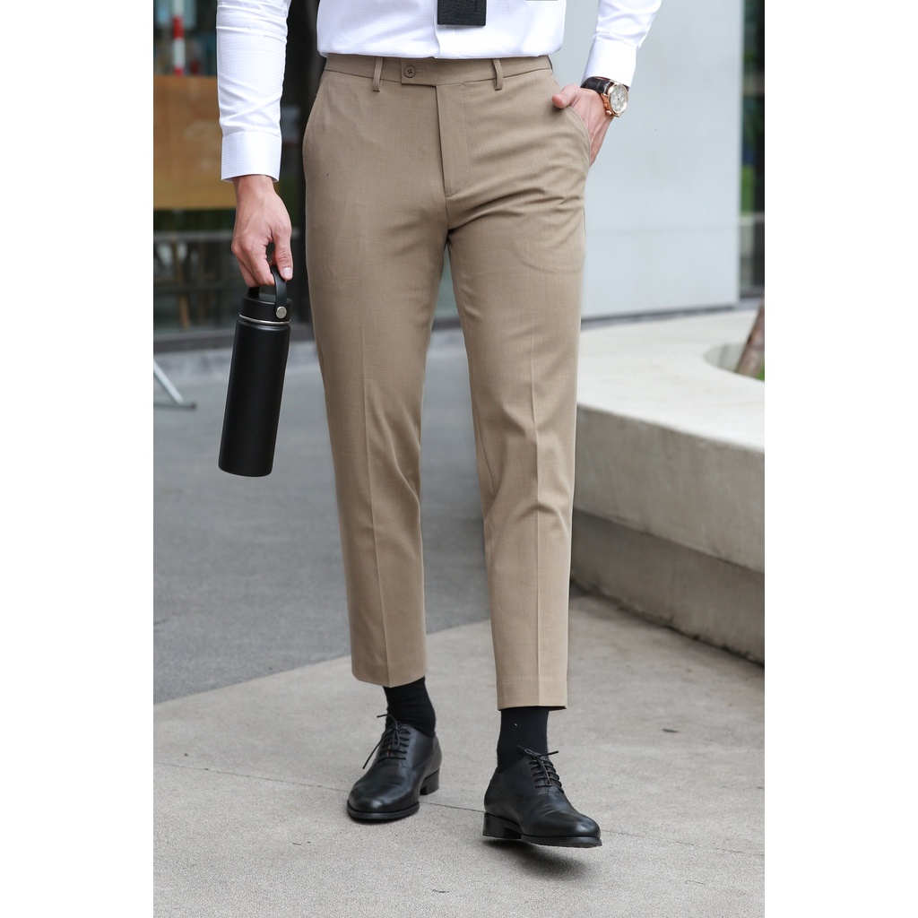 Quần Tây Americus Gosani Phom Slimfit Màu Trắng Và Nâu Chất Liệu Cotton Cao Cấp