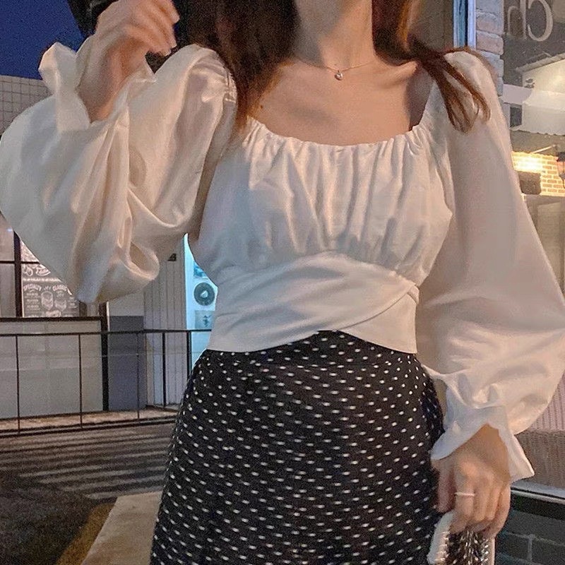 Áo Croptop Cột eo Tay Phồng Trễ Vai Phong Cách Ulzzang A22