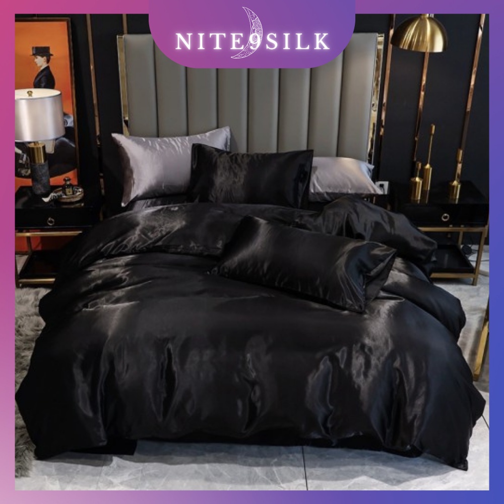 Bộ Chăn Ga Gối Lụa Sang Trọng Đẳng Cấp - Chăn Giường Màu Đen - Nite9 Silk
