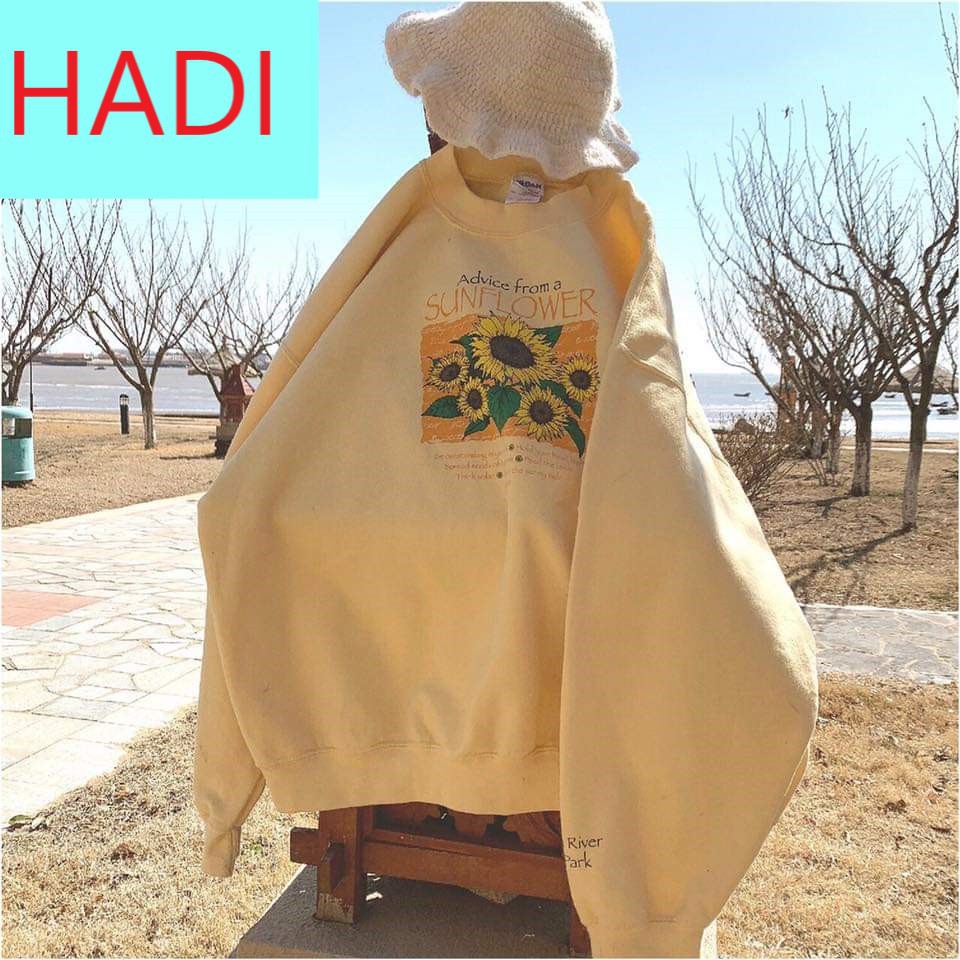 Áo khoác nam nữ Sweater nỉ ngoại lót bông in hình hoa hướng dương mẫu mới (Hình thật 100%)