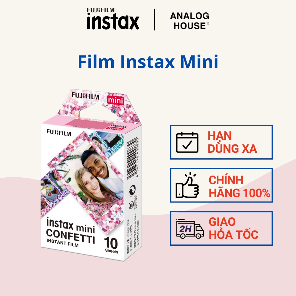 FILM INSTAX MINI CONFETTI - Viền Confetti - Giấy in ảnh cho máy chụp lấy liền chính hãng date 2023-2024