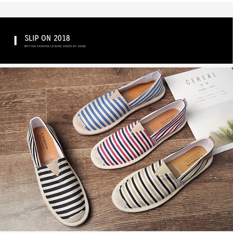 Slip on nam - Giày lười vải nam cao cấp - Vải thô sọc đen - Mã SP 2906 | BigBuy360 - bigbuy360.vn