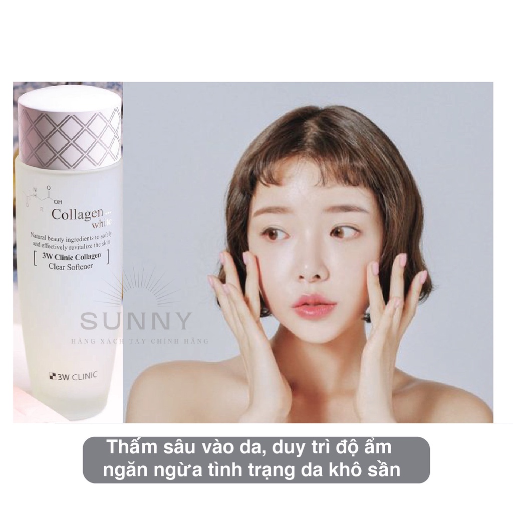 Nước hoa hồng Collagen 3W Clinic Hàn Quốc 150ml, mang lại độ tươi trẻ, duy trì độ ẩm cho da