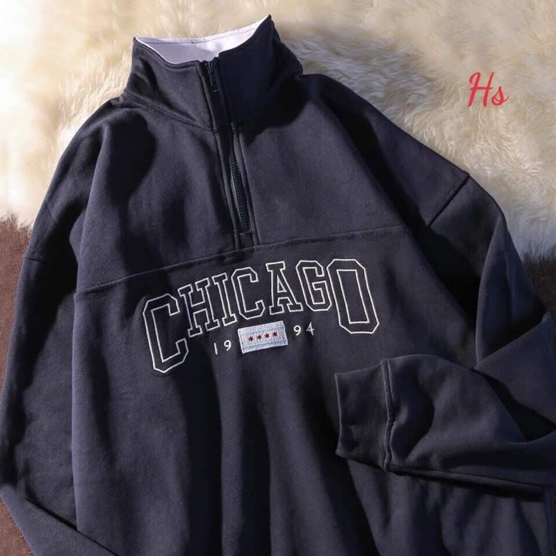 áo sweater polo cổ bẻ kéo thanh cổ trụ chicago