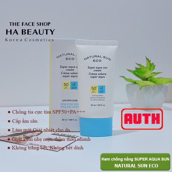 Kem chống nắng dưỡng ẩm da kể cả cho da khô The Face Shop Natural Sun Eco Super Aqua Sun cream SPF50+PA+++ 50ml