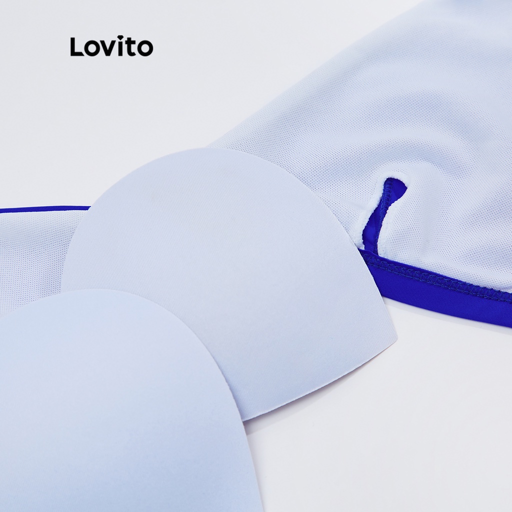 Bộ bikini Lovito cổ chữ V xẻ sâu cơ bản với miếng đệm có thể tháo rời L18X514 (Màu xanh đậm)