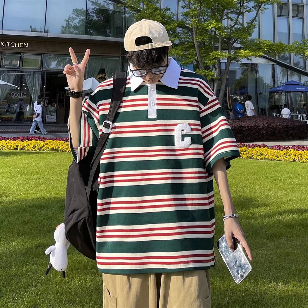 Áo polo Ngắn Tay Họa Tiết Sọc Ngang Thời Trang Dành Cho Nam