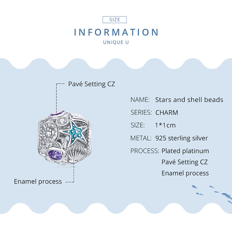 Mặt dây Bamoer bằng bạc thật 925 mặt hình sinh vật biển khảm đá Zircon thời trang cho nữ SCC1803