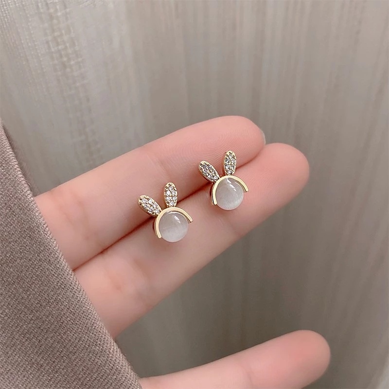 Khuyên Tai Hình Thỏ Đính Đá Opal Thời Trang Hàn Quốc Cho Nữ