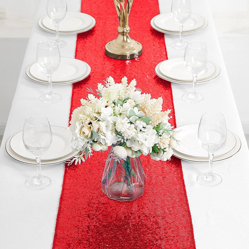 Khăn Trải Bàn Hình Chữ Nhật Đính Kim Sa Lấp Lánh