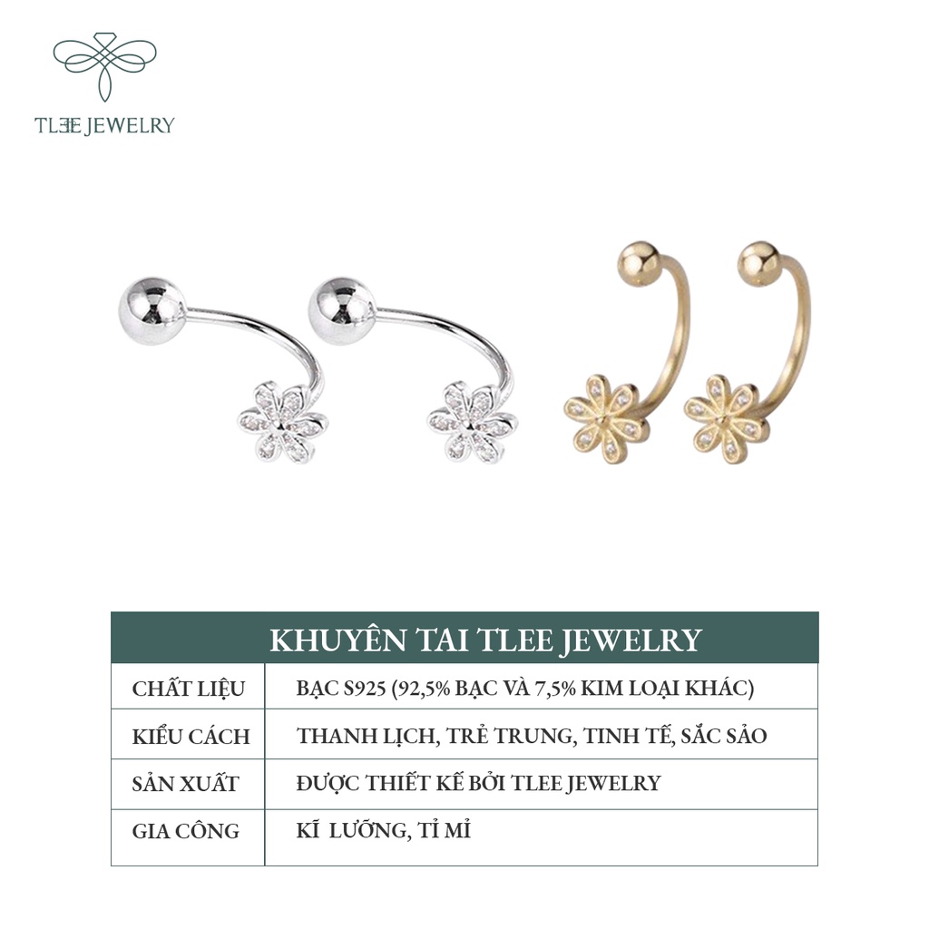 Khuyên tai bạc TLEE chốt vặn dáng cong hình hoa năm cánh dịu dàng NCJ B0151