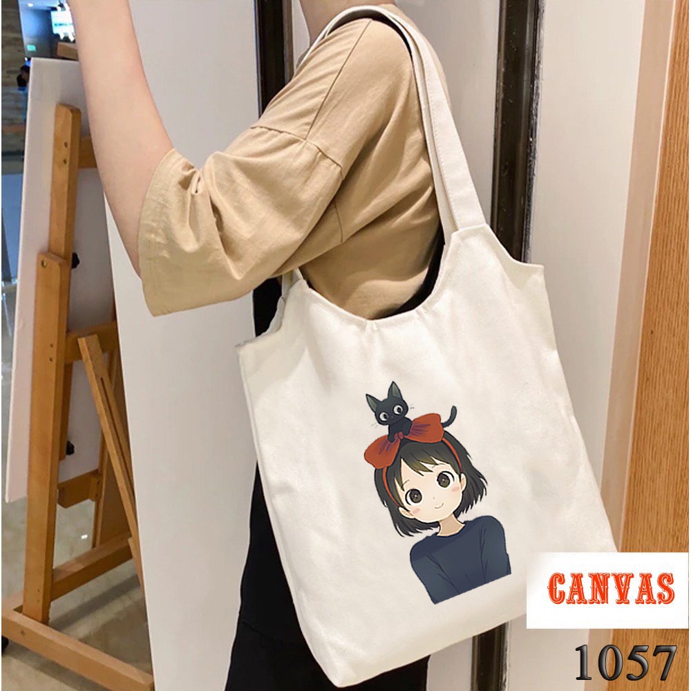 Túi Tote Túi Vải Canvas Phong Cách Hàn Quốc 1057 Cô Bé Tóc Nơ Đeo Vai Đi Học Đựng Vừa A4 Cực Xinh