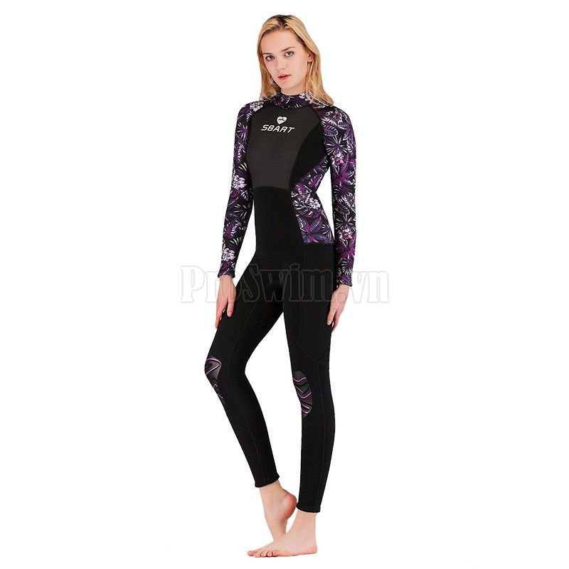 Bộ Bơi Liền Nữ Giữ Nhiệt Dày Wetsuit 3mm Sbart Đen Tím