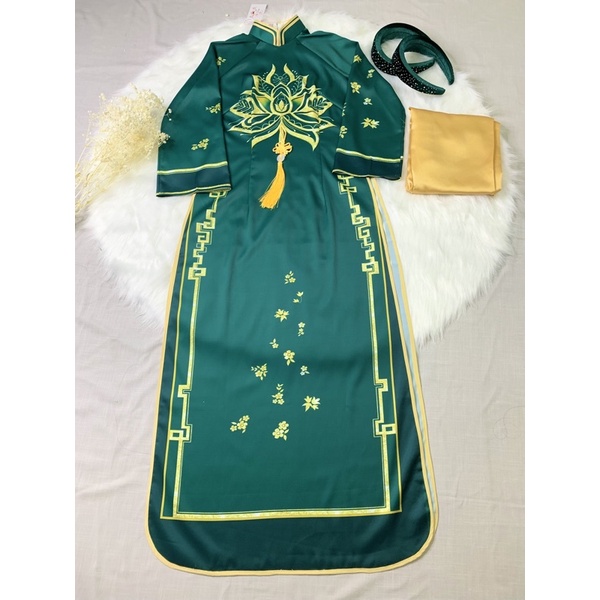 Set áo dài gia đình xanh phúc lộc áo dài gia đình cách tân nam nữ bé trai bé gái size nhỡ và bigsize mẫu áo dài tết 2022