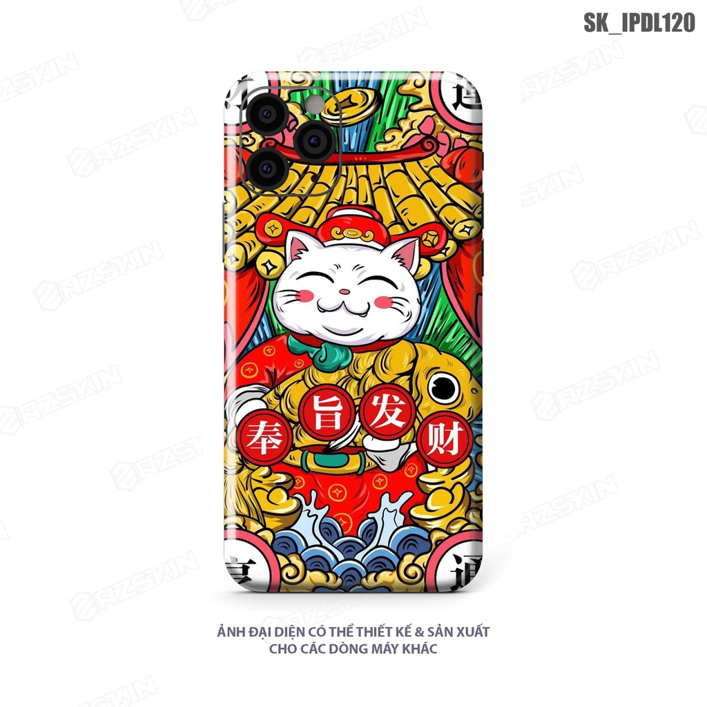 Miếng Dán Skin In Hình IPhone 7 -  14 Pro Max Mèo Thần Tài |SK_IPDL120| Chất Liệu Cao Cấp, Chống Nước, Bền Màu, Cắt CNC
