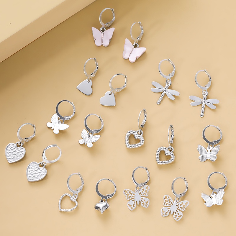 Set 9 Đôi Bông Tai Mạ Vàng Hình Bướm / Trái Tim Đơn Giản Thời Trang Âu Mỹ